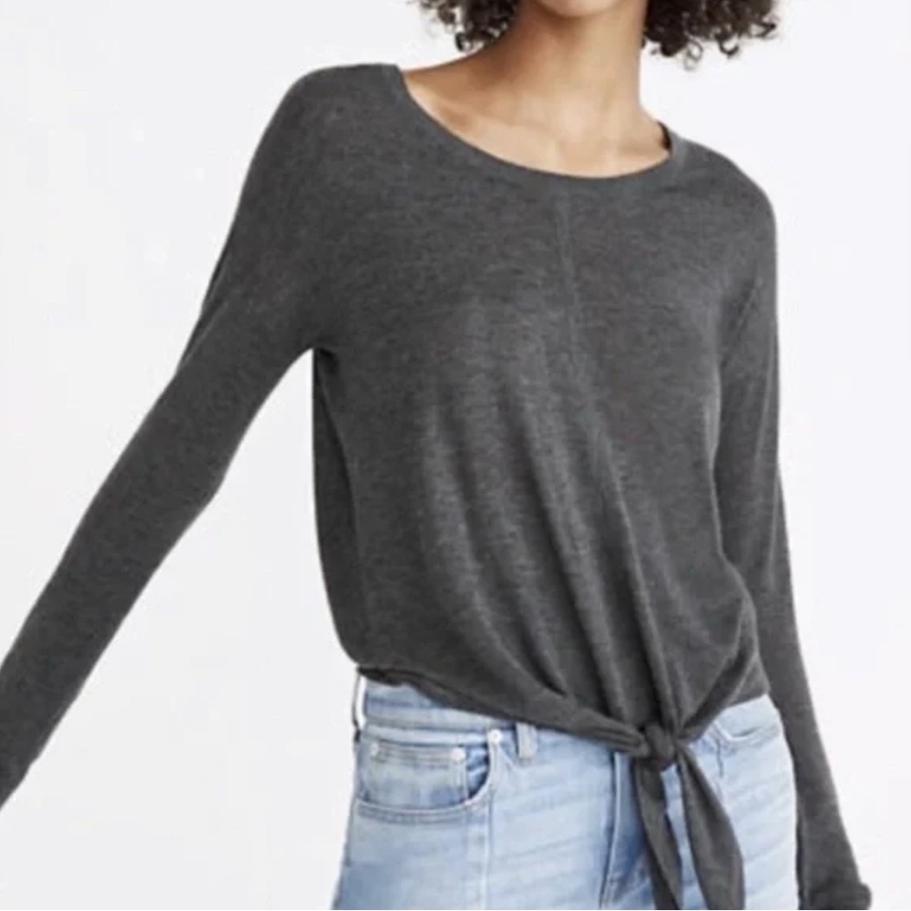 Madewell Gray Long Sleeve Tie-Front Top